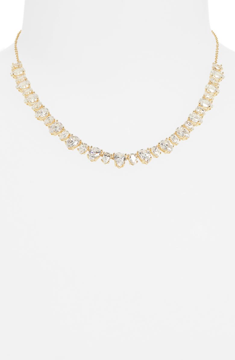 Nordstrom Cubic Zirconia Frontal Necklace, Alternate, color, Clear- Gold