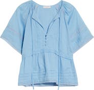 Ramy Brook Sherry Pintuck & Lace Detail Cotton Top