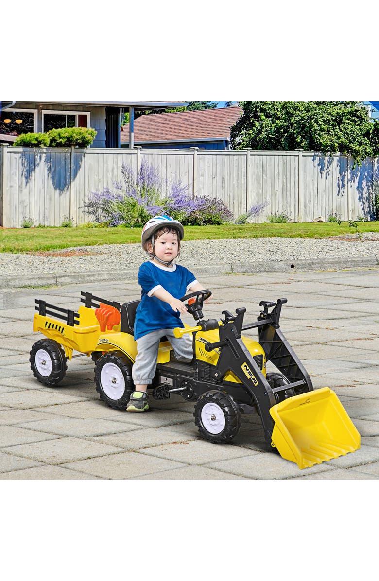 Aosom Kids Ride-On Bulldozer with Bucket, Trailer, Alternate, color, Yellow