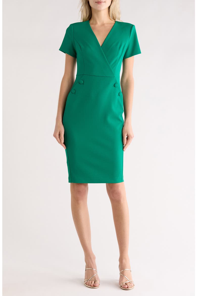 V-Neck Button Sheath Dress, Main, color, MEADOW