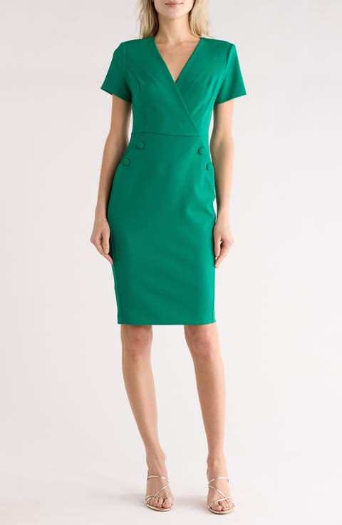 V-Neck Button Sheath Dress
