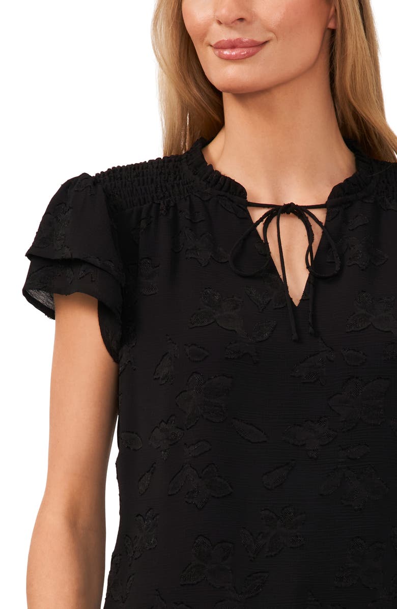 CeCe Tie Neck Flutter Sleeve Top, Alternate, color, 