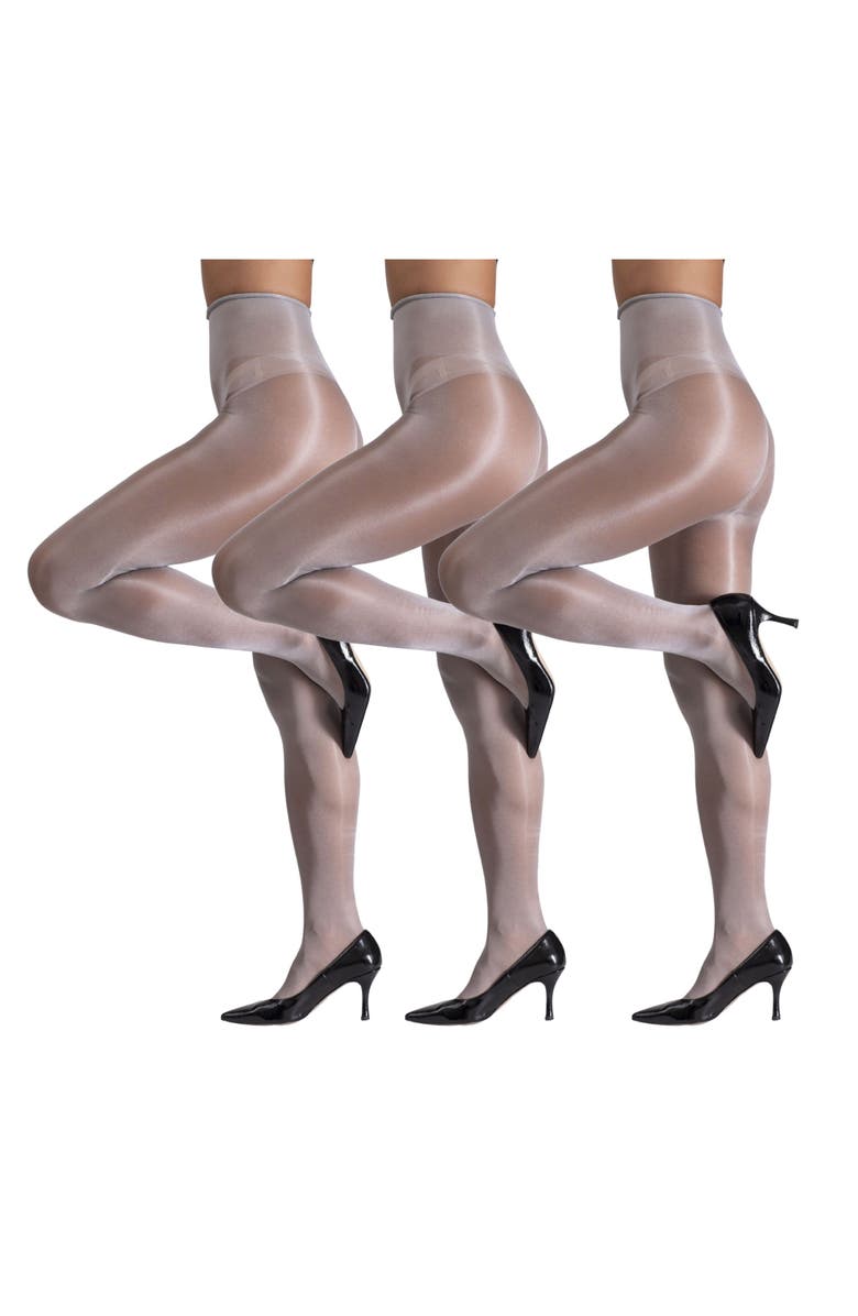 LECHERY<sup>®</sup> 3 Pairs of Glossy Semi-Opaque Tights, Main, color, Grey
