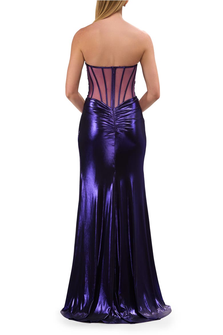 Metallic Jersey Dress with Ruching and Sweetheart Top, Alternate, color, Royal Purple