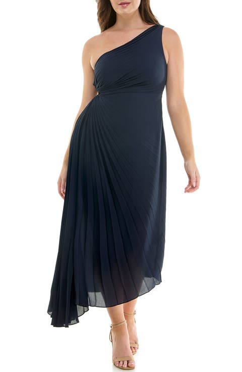 One Shoulder Pleat Midi Dress