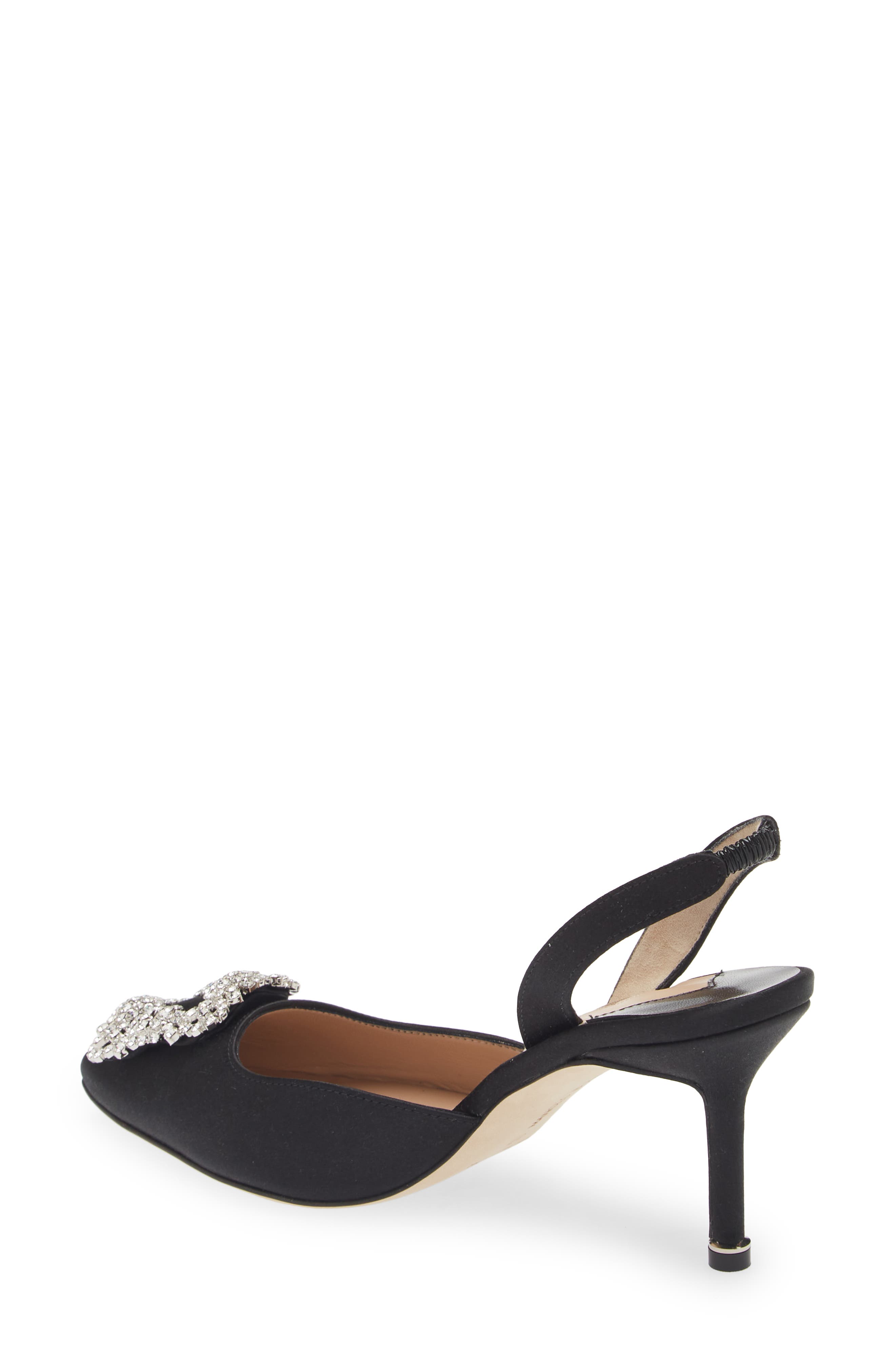 Manolo Blahnik Hangisi Crystal Buckle Slingback Pump, Alternate, color, Black