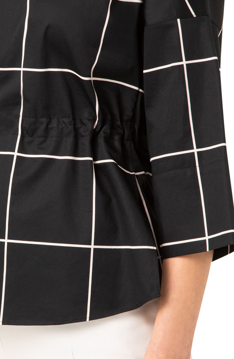 Akris punto Windowpane Drawstring Waist Cotton Sateen Blouse, Alternate, color,