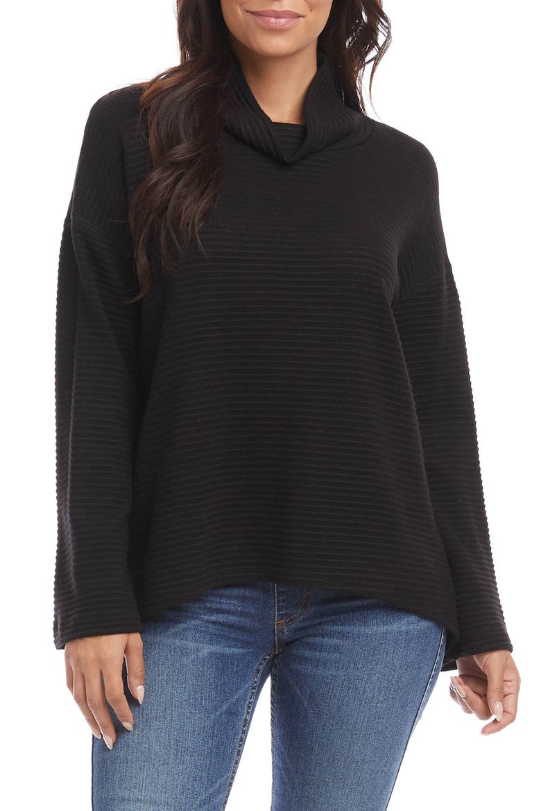 Ribbed Cowl Neck Sweater, Main, color, BLACK