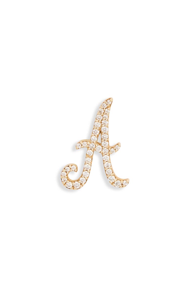 14K Gold Diamond Cursive Initial Stud Earring - 0.418ct., Main, color, YELLOW