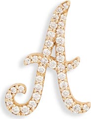 LANA 14K Gold Diamond Cursive Initial Stud Earring - 0.418ct.