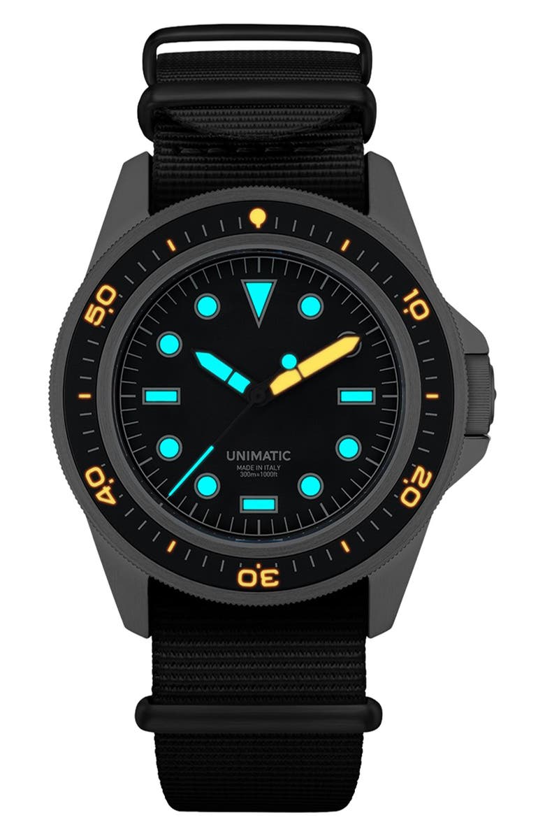 UNIMATIC ProDiver Modello Uno U1-PD3-B Automatic NATO Strap Watch, 41.5mm, Alternate, color, Black