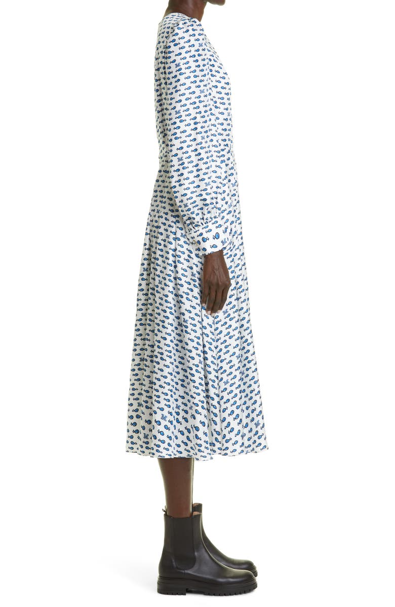 Max Mara Pareo Fish Print Long Sleeve Silk Fit & Flare Dress, Alternate, color, 