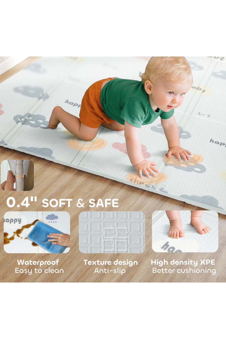 Baby Play Mat 79" x 71", Foldable Foam Crawling Mat, Alphabet & Cloud, Alternate, color, Multicolor
