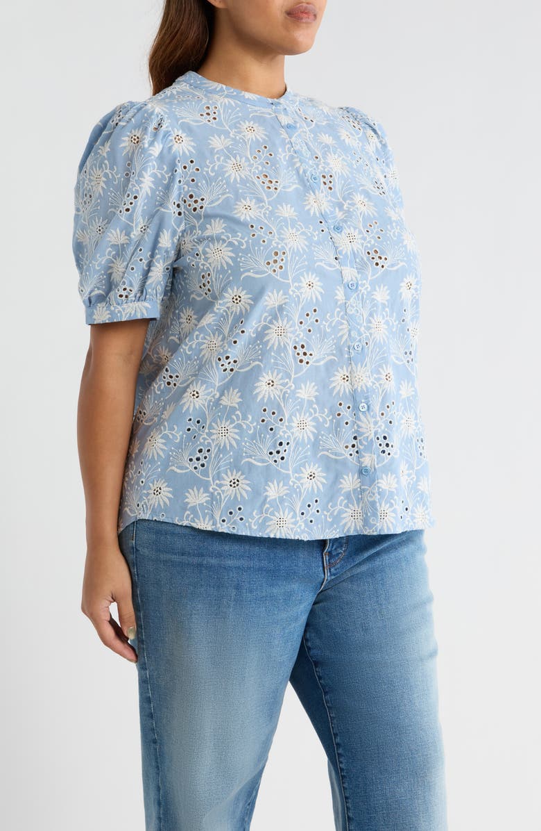 SUGARLIPS Moonflower Eyelet Embroidery Woven Shirt, Alternate, color, Light-Blue