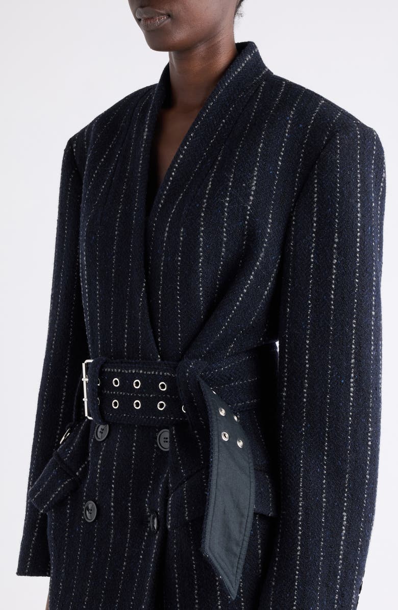 Isabel Marant Fyma Pinstripe Wool Belted Blazer, Alternate, color, Midnight