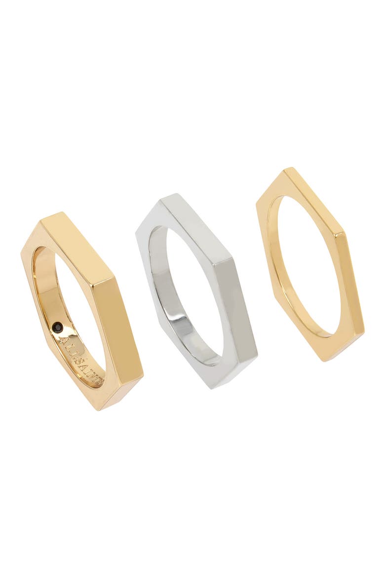 Hexagon Stacking Ring Set, Alternate, color, GOLD/ RHODIUM