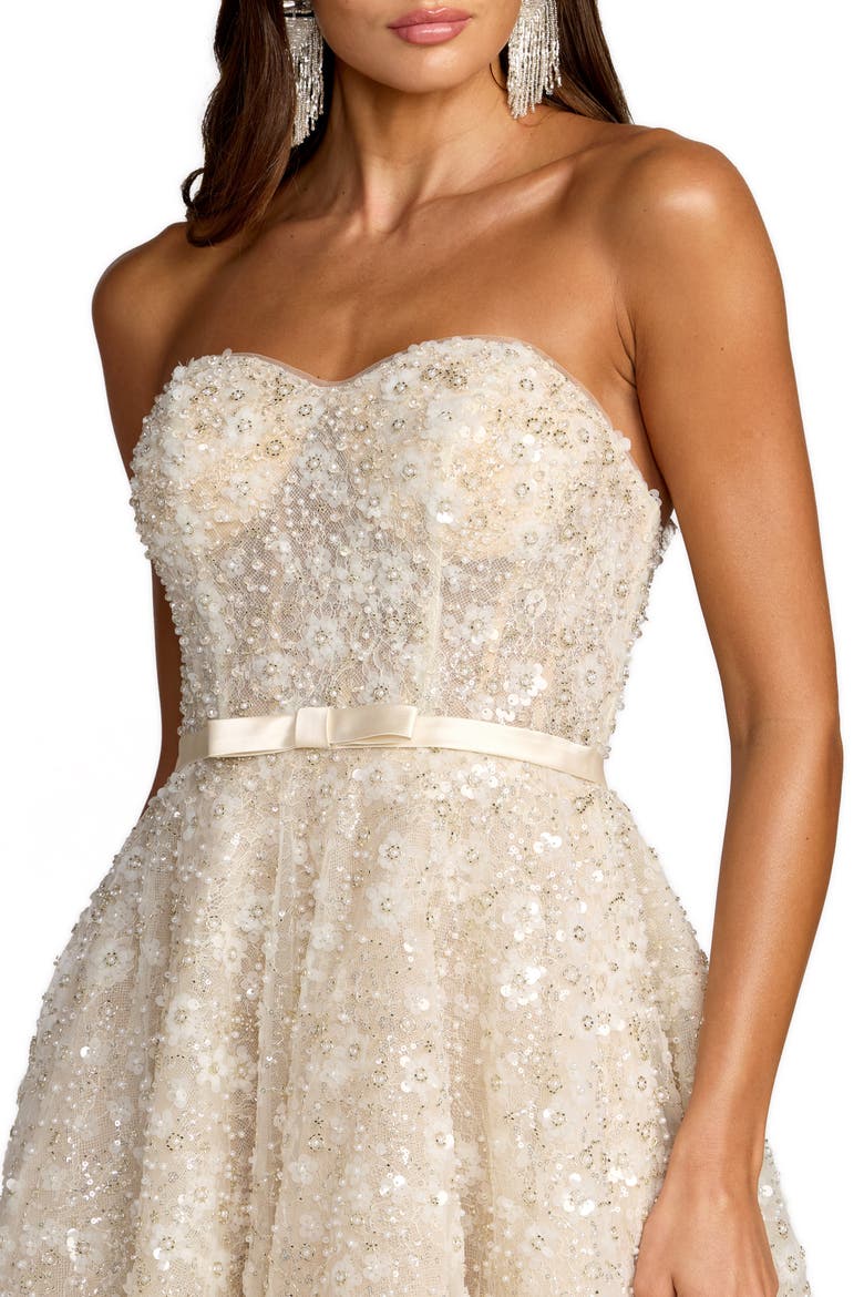 Sequin Floral Strapless A Line Midi Dress, Alternate, color, Oyster