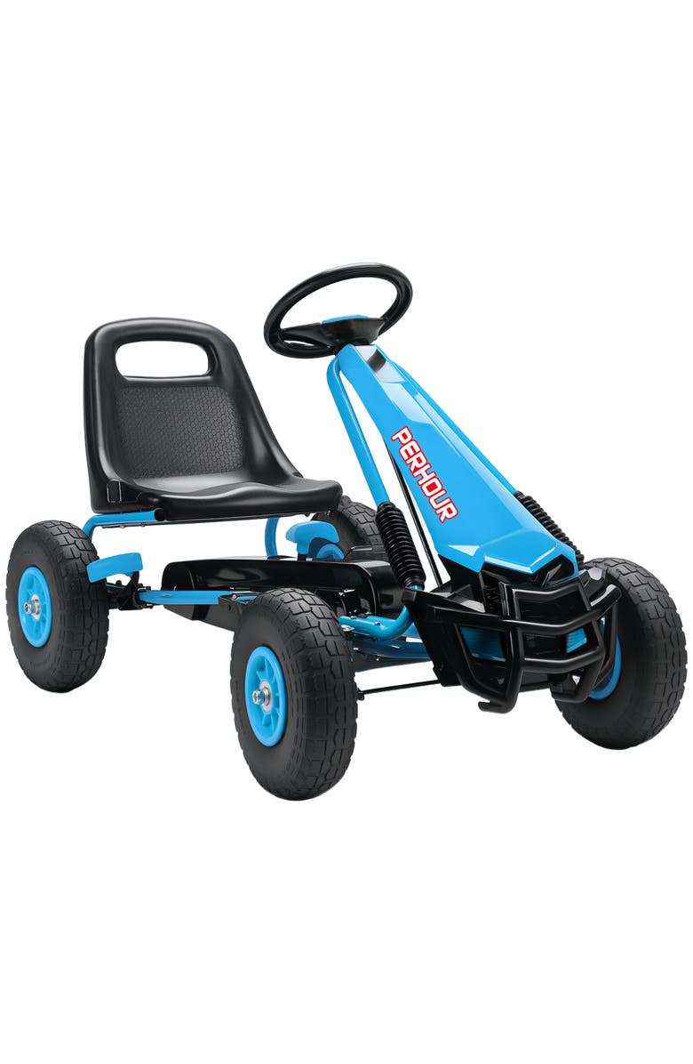 Qaba Pedal Go Kart for Kids Go Cart with Adjustable Seat EVA Wheels for Boys Girls Aged Years Old, Main, color, Blue