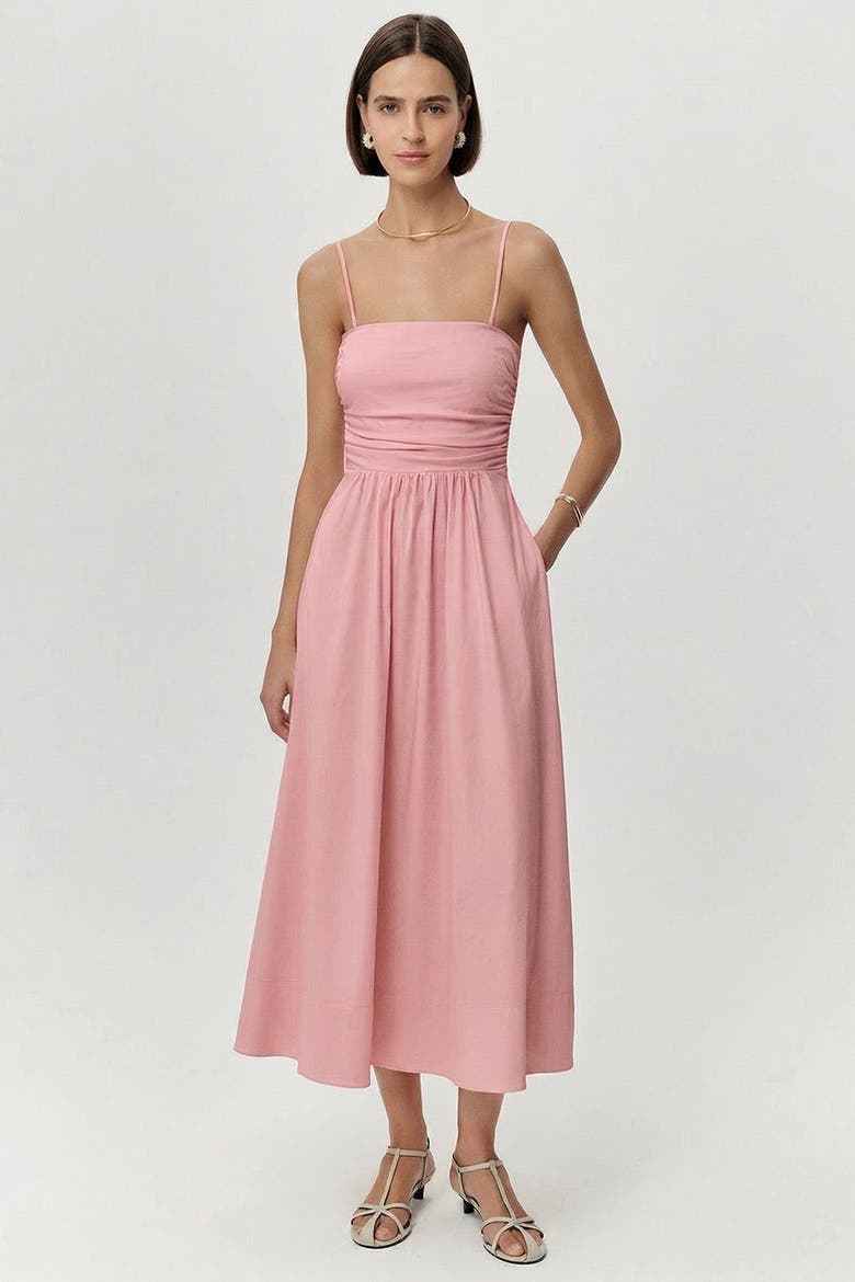 Violet Spaghetti Strap Elastic Waist  Midi Dress, Main, color, Pink
