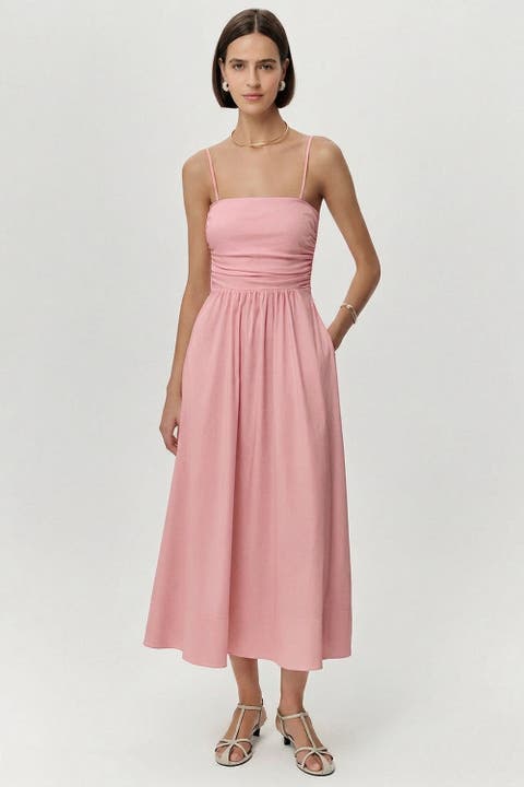 Violet Spaghetti Strap Elastic Waist  Midi Dress