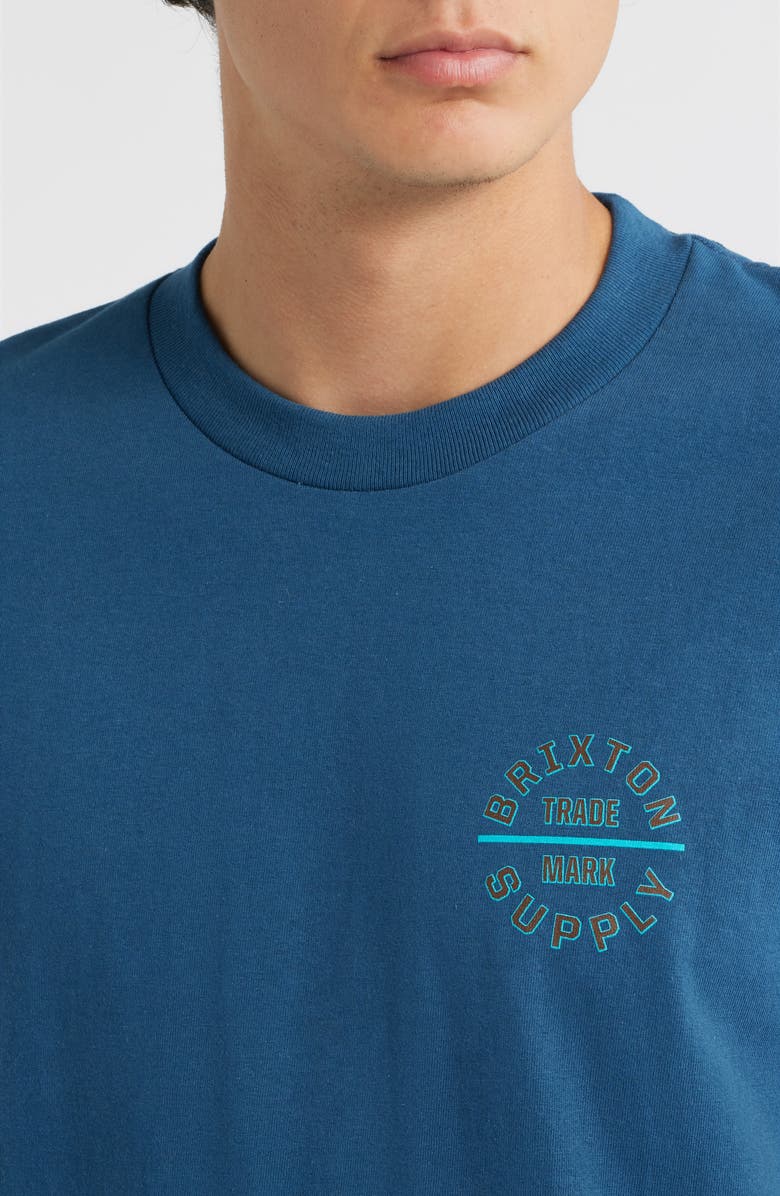 Brixton Oath V Cotton Logo Graphic T-Shirt, Alternate, color, Harbor Blue/ Dark Brown/ Teal
