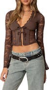 EDIKTED Stephi Lace Split Front Crop Top