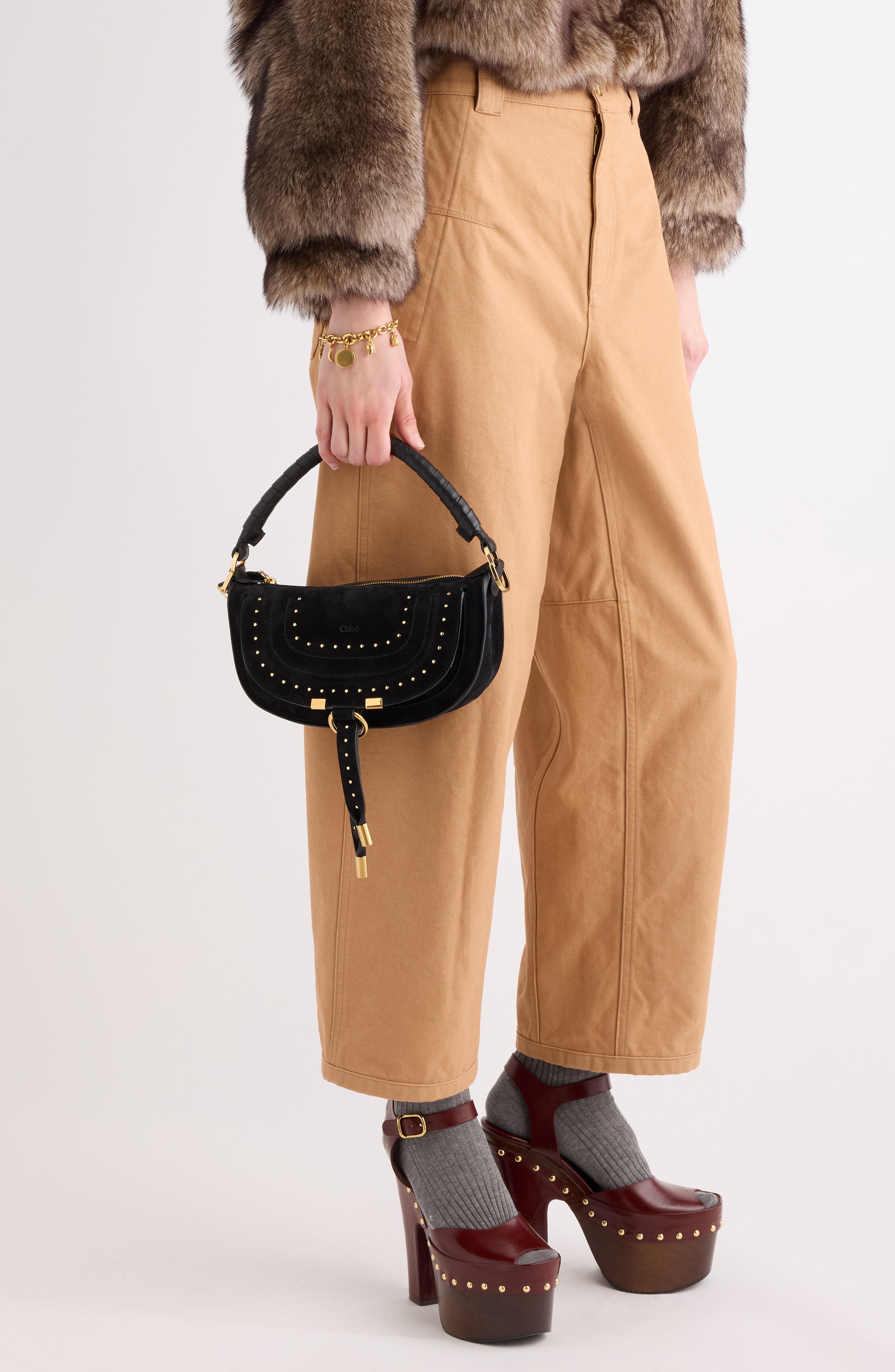 Mini Marcie Suede Camera Shoulder Bag, Alternate, color, BLACK