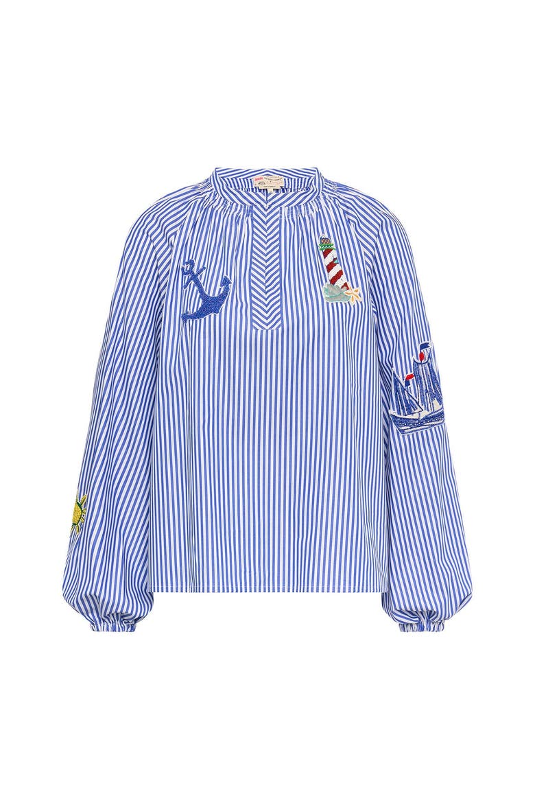 Striped Blouse With Patches, Alternate, color, Blue White