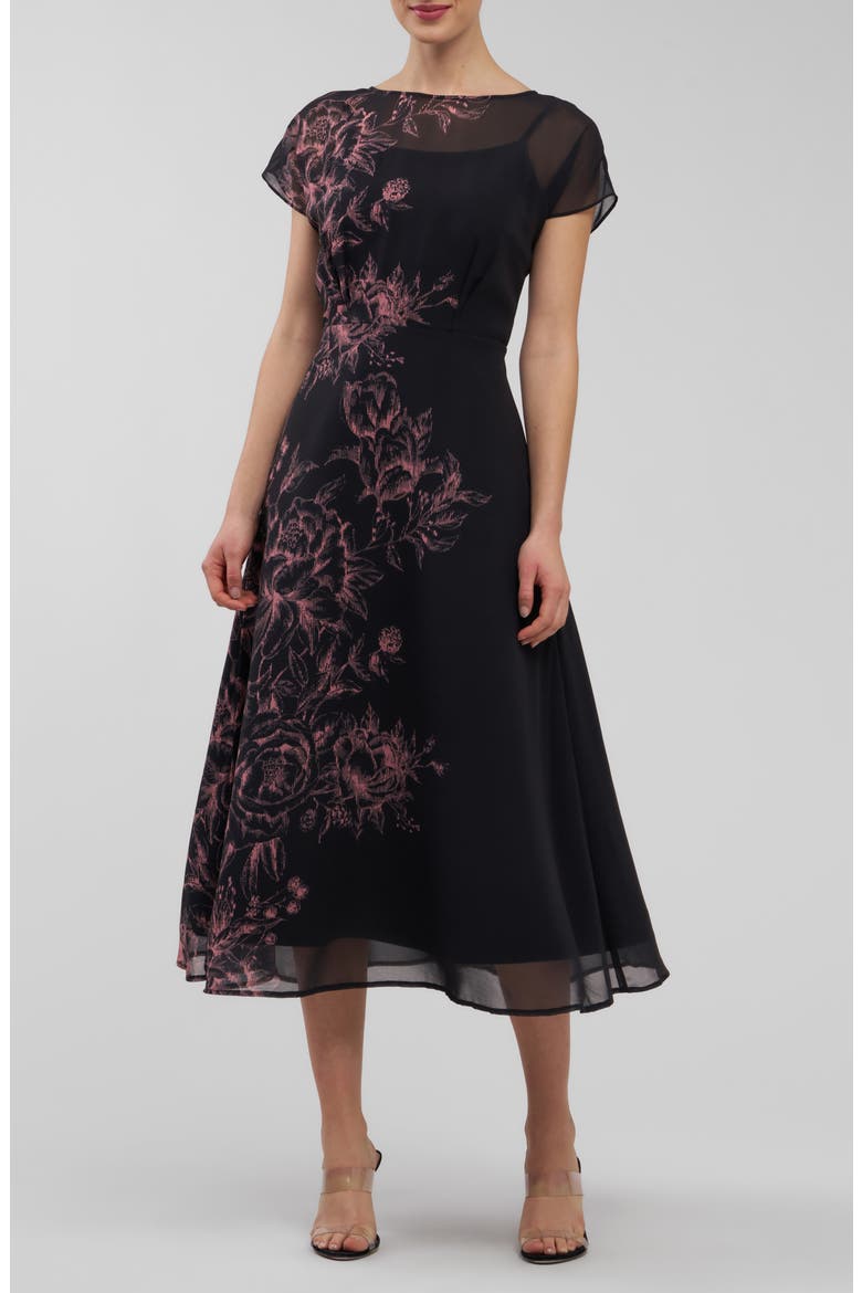 Mariellla Floral Cocktail Dress, Main, color, CARBON MULTI
