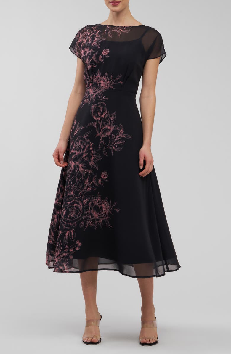 Kay Unger Mariellla Floral Cocktail Dress, Main, color, Carbon Multi