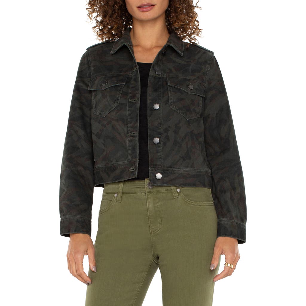 Liverpool Los Angeles Camo Print Cotton Crop Trucker Jacket In Abstract Camo