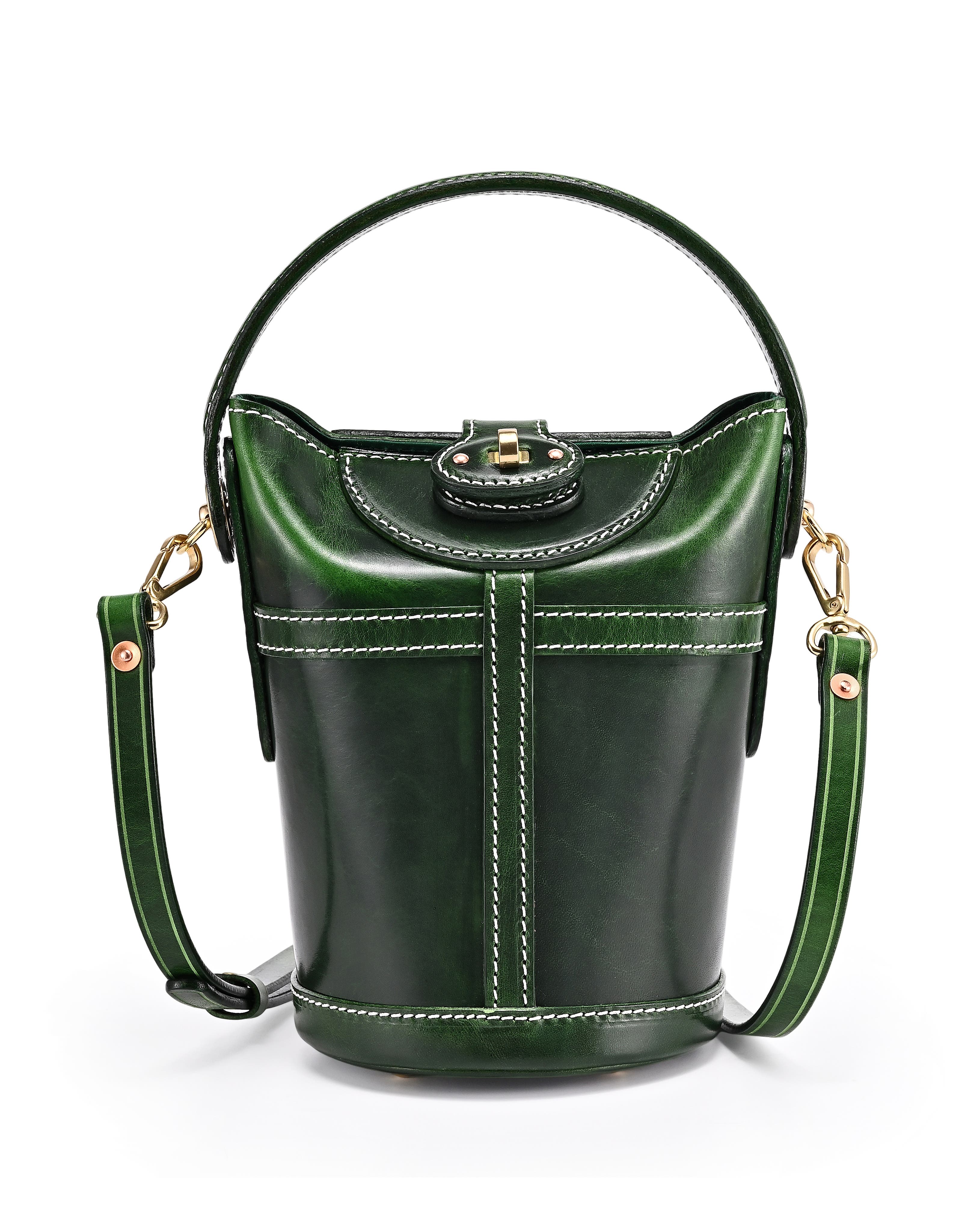 OLD TREND Begonia Genuine Leather Vintage Bucket Crossbody, Main, color, Green