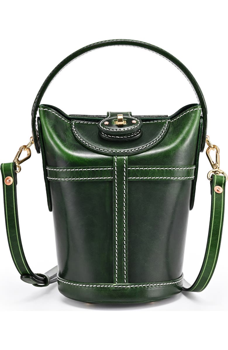 OLD TREND Begonia Genuine Leather Vintage Bucket Crossbody, Main, color, Green