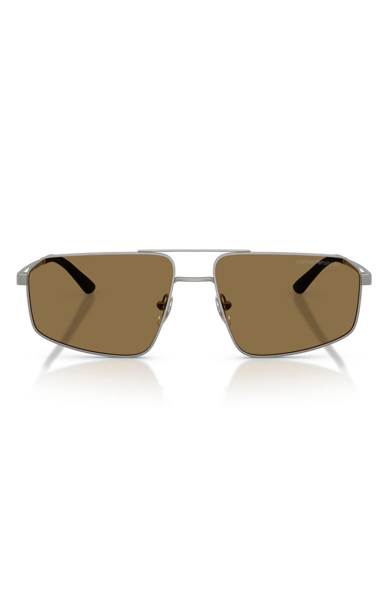 Emporio Armani 59mm Aviator Sunglasses, Main, color, Matte Gunmetal / Dark Brown