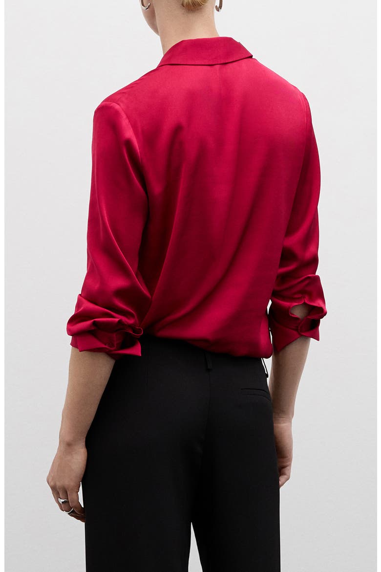Flowy Satin Button-Up Shirt, Alternate, color, FUCHSIA