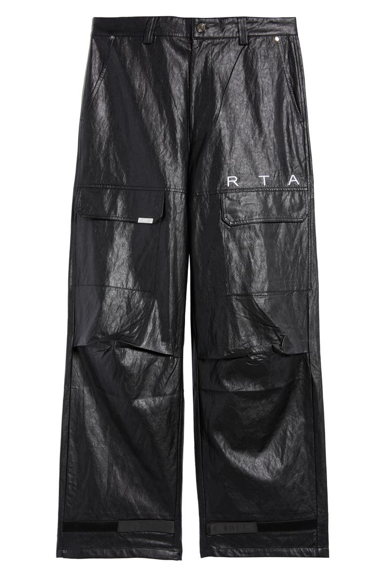 Wylie Baggy Faux Leather Cargo Pants, Alternate, color, SHINY BLACK
