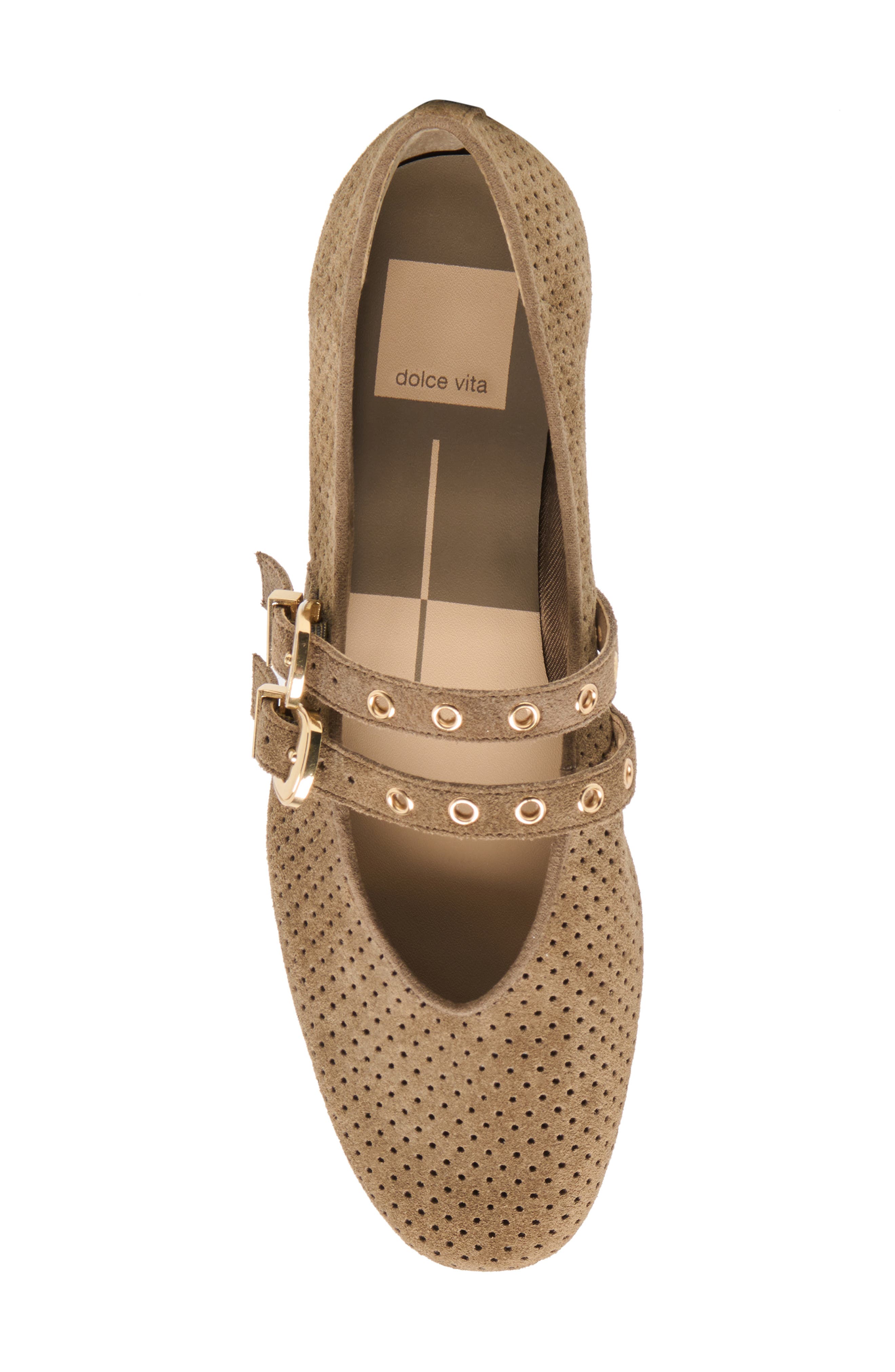 Dolce Vita Baylee Grommet Mary Jane Flat, Alternate, color, Olive Suede