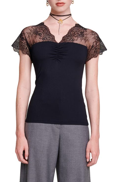 Jersey top with lace trim