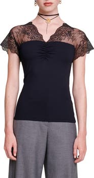 maje Jersey top with lace trim