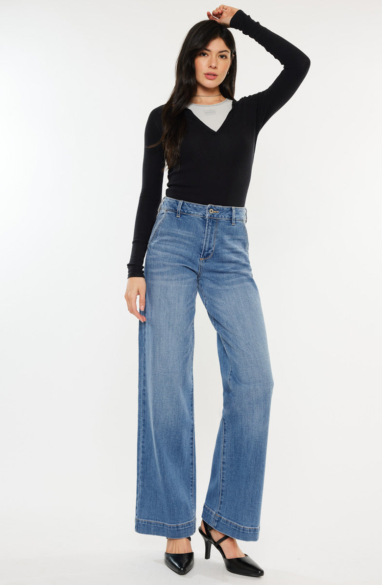 Official Kancan USA Bertha High Rise Trouser Wide Leg Jeans, Alternate, color, Medium Wash