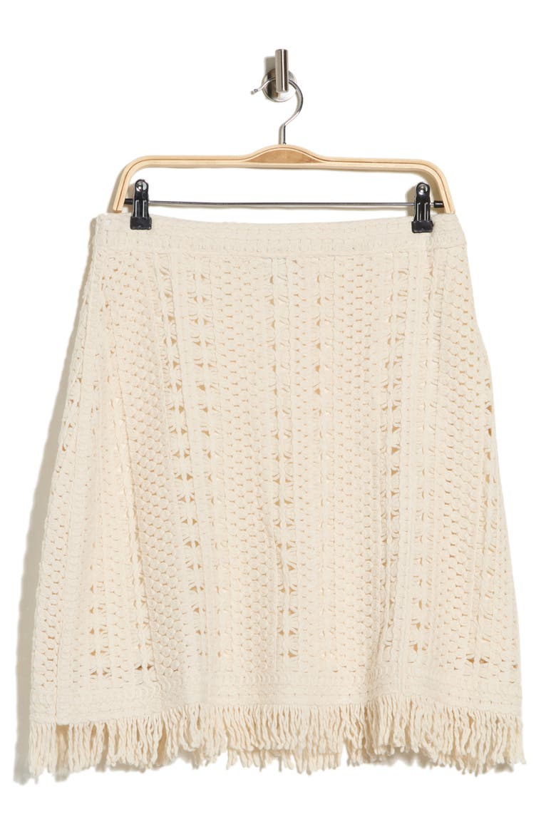 Fringe Trim Crocheted Cotton Skirt, Alternate, color, CREAM