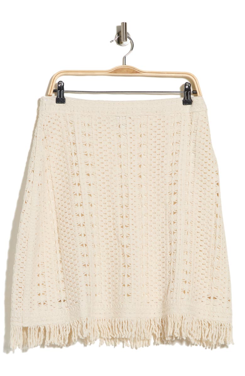 Adrianna Papell Fringe Trim Crocheted Cotton Skirt, Main, color, Cream