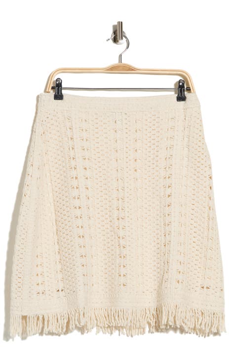 Fringe Trim Crocheted Cotton Skirt