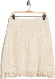 Adrianna Papell Fringe Trim Crocheted Cotton Skirt