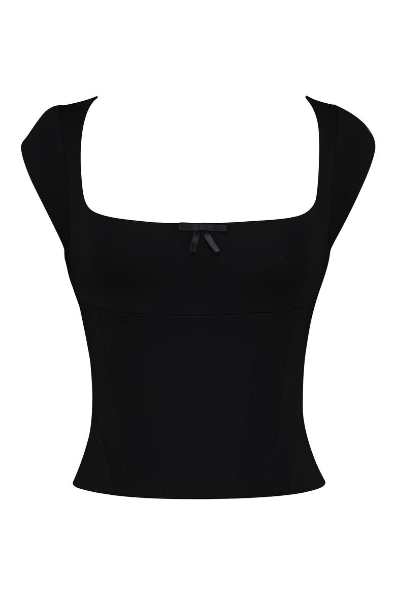 The Cap Sleeve Corset Top, Alternate, color, BLACK
