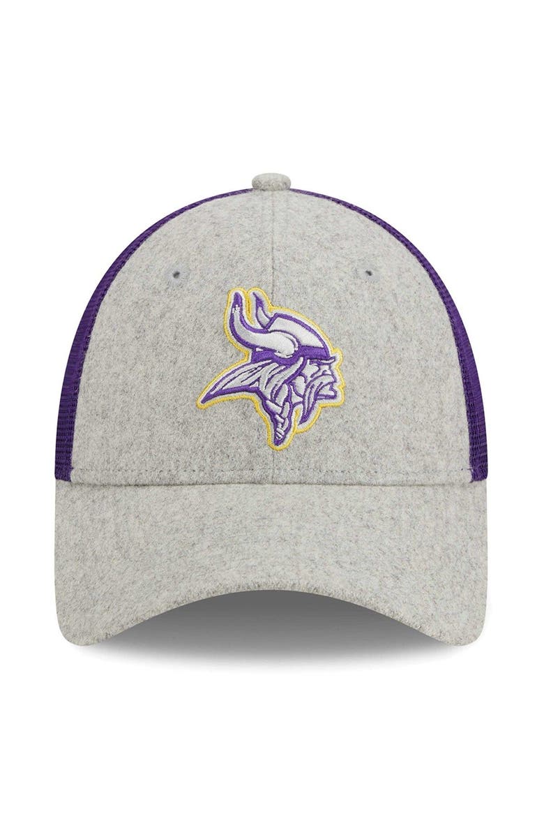 New Era Men's New Era Heather Gray/Purple Minnesota Vikings Pop Trucker 9FORTY Adjustable Hat, Alternate, color,
