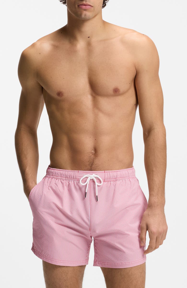 BOSS Velvetfish Seersucker Swim Trunks, Main, color,