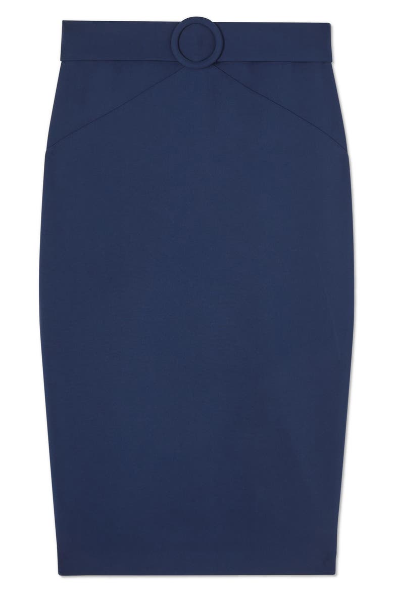 Klaudia Belted Midi Pencil Skirt, Alternate, color, NAVY