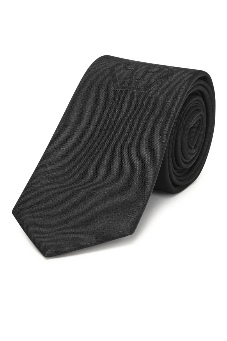 Embroidered Logo Wide Tie Men, Main, color, black