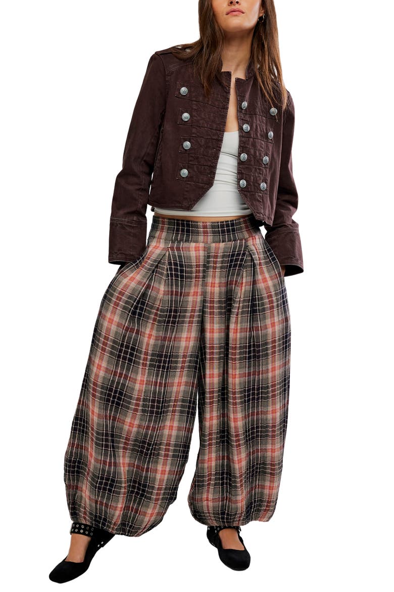 Moonflower Plaid Balloon Pants, Alternate, color, BLACK COMBO